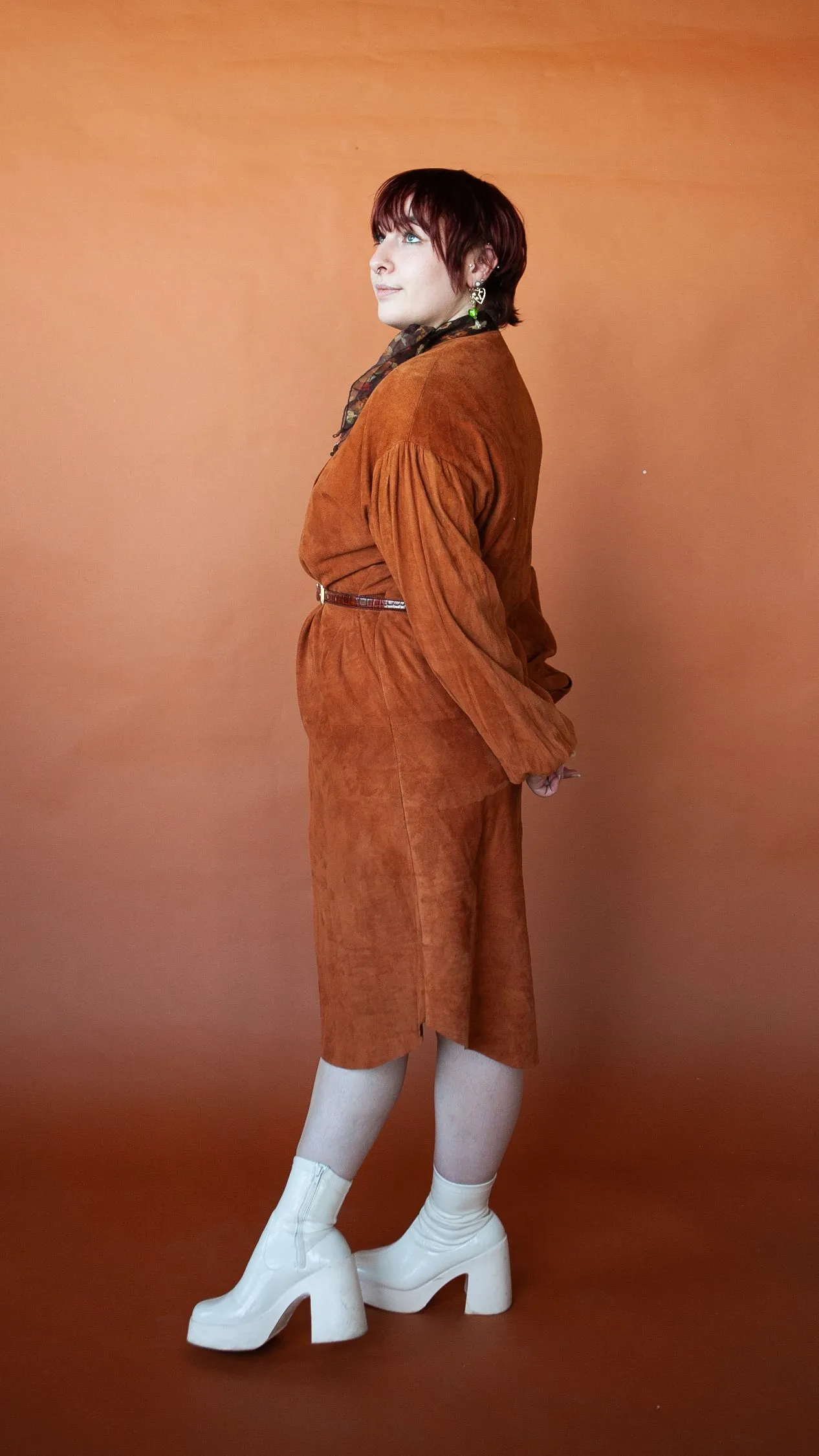 1970s Brown Suede Dress, sz. L