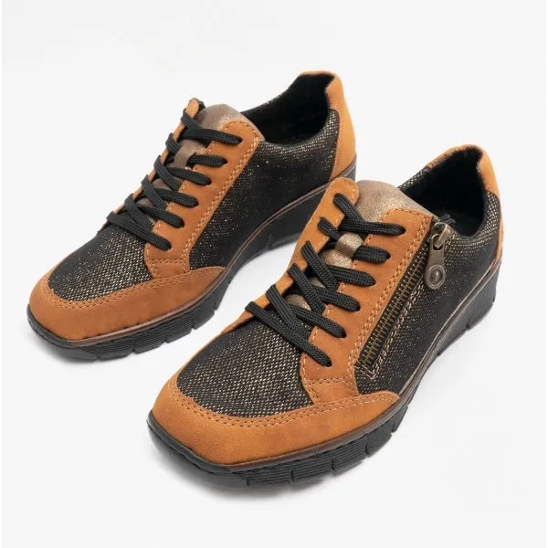 53716-22 Ladies Casual Trainers Brown/Black