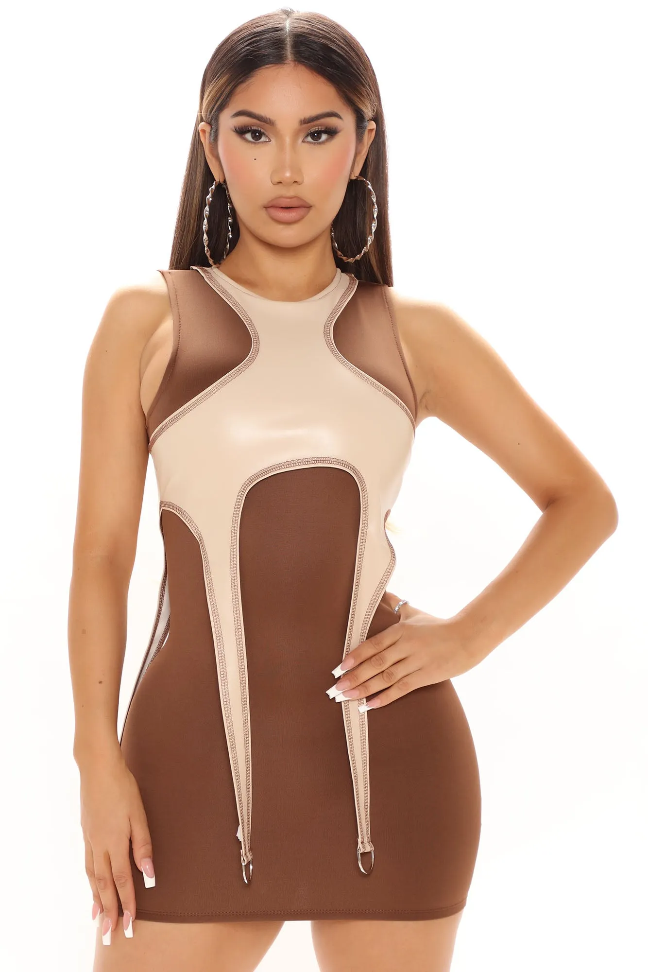 A Garter A Day Mini Dress - Brown