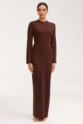 Abigail Rouched Knit Maxi Dress - Dark Brown