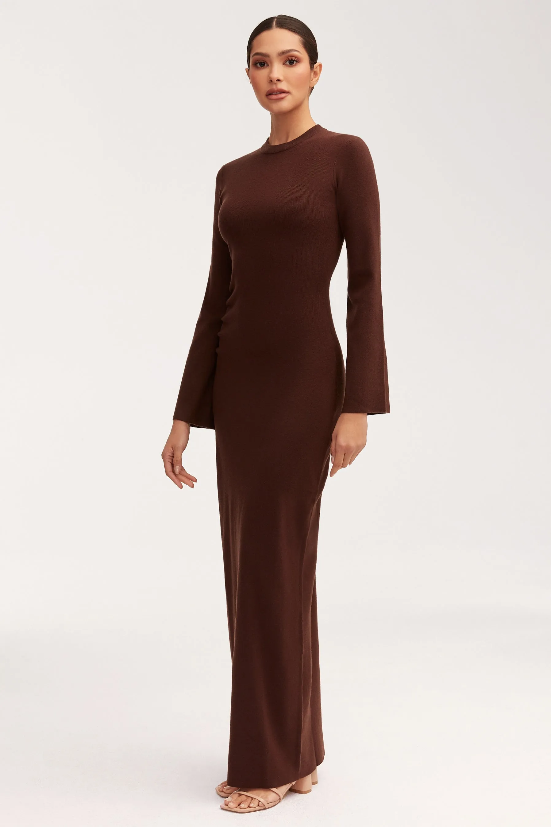 Abigail Rouched Knit Maxi Dress - Dark Brown