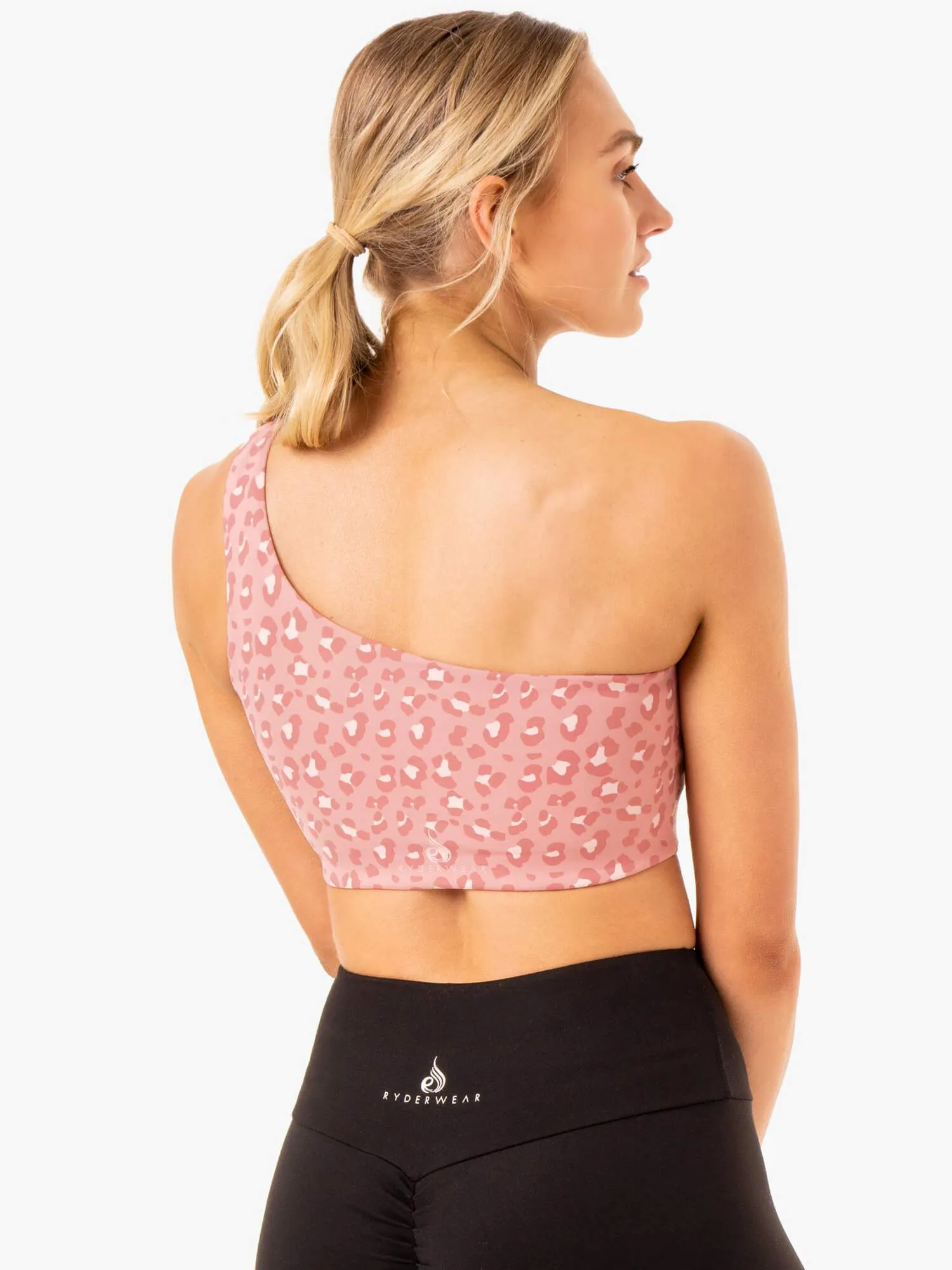 Adapt One Shoulder Sports Bra - Pink Leopard