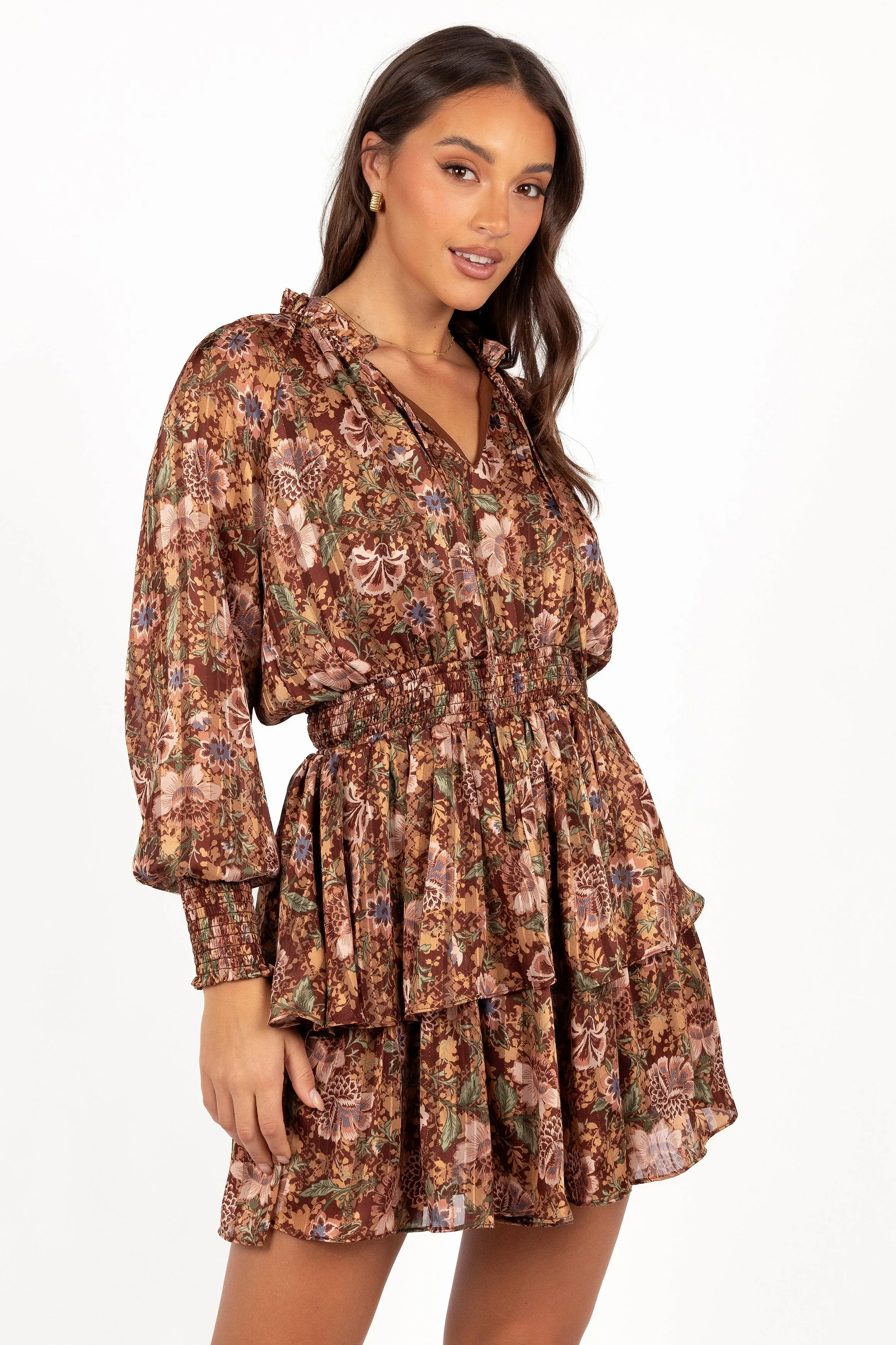 Alby Long Sleeve Mini Dress - Chocolate Brown