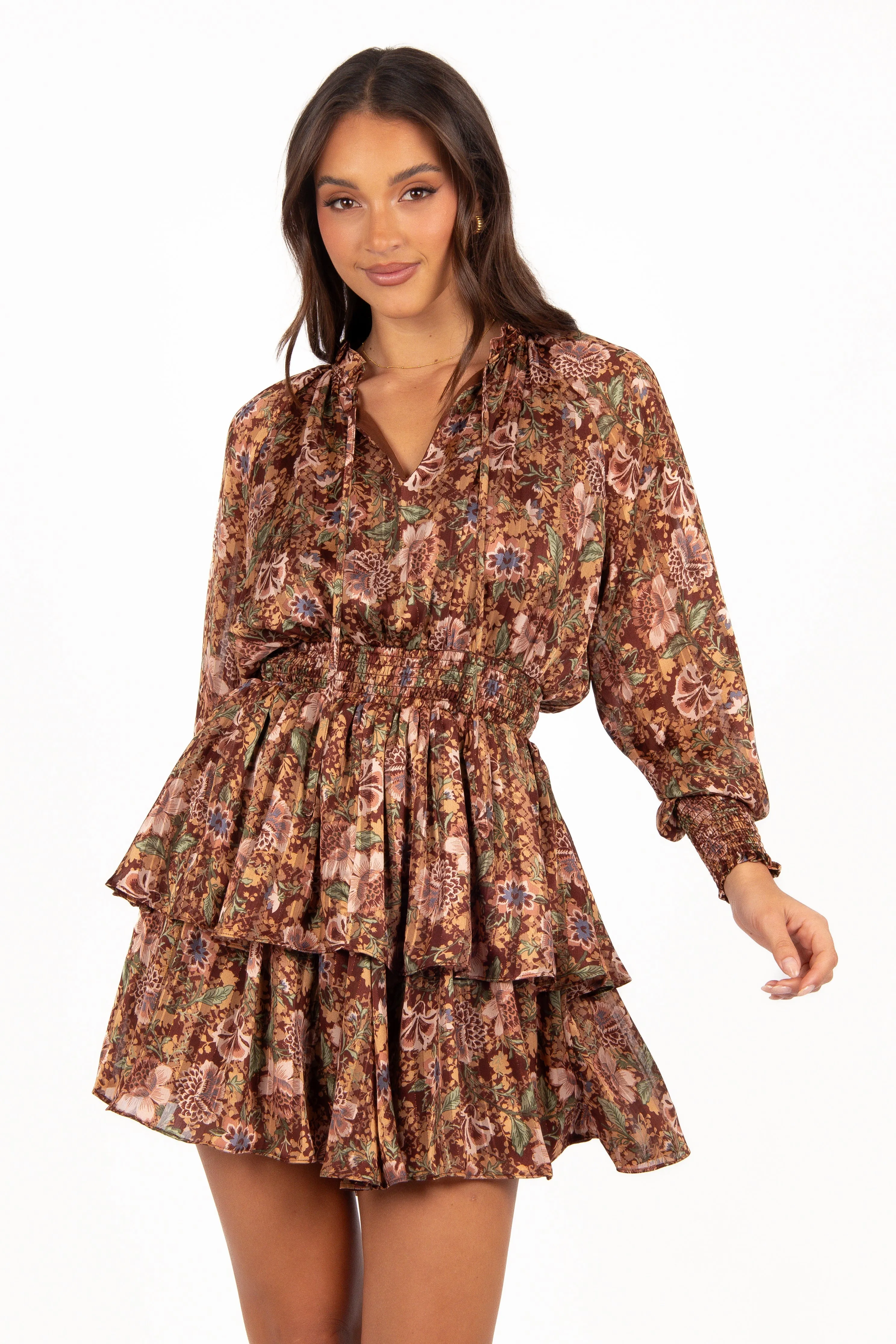 Alby Long Sleeve Mini Dress - Chocolate Brown