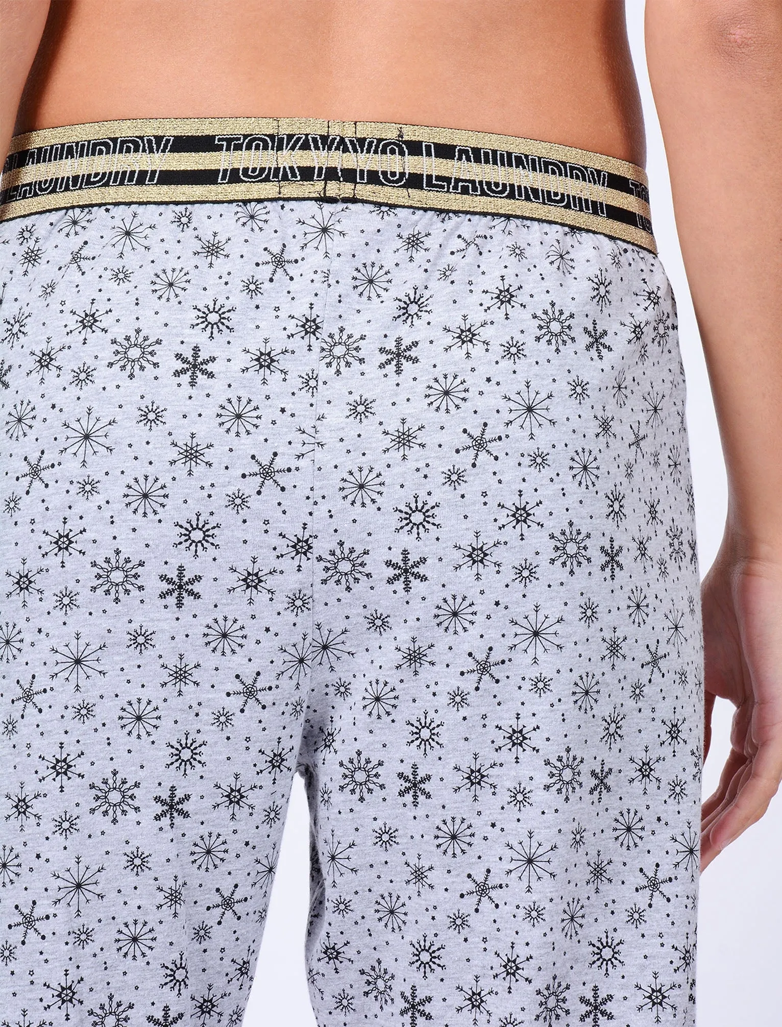 Alice Snowflake Print Cotton Lounge Pants in Light Grey Marl - Tokyo Laundry