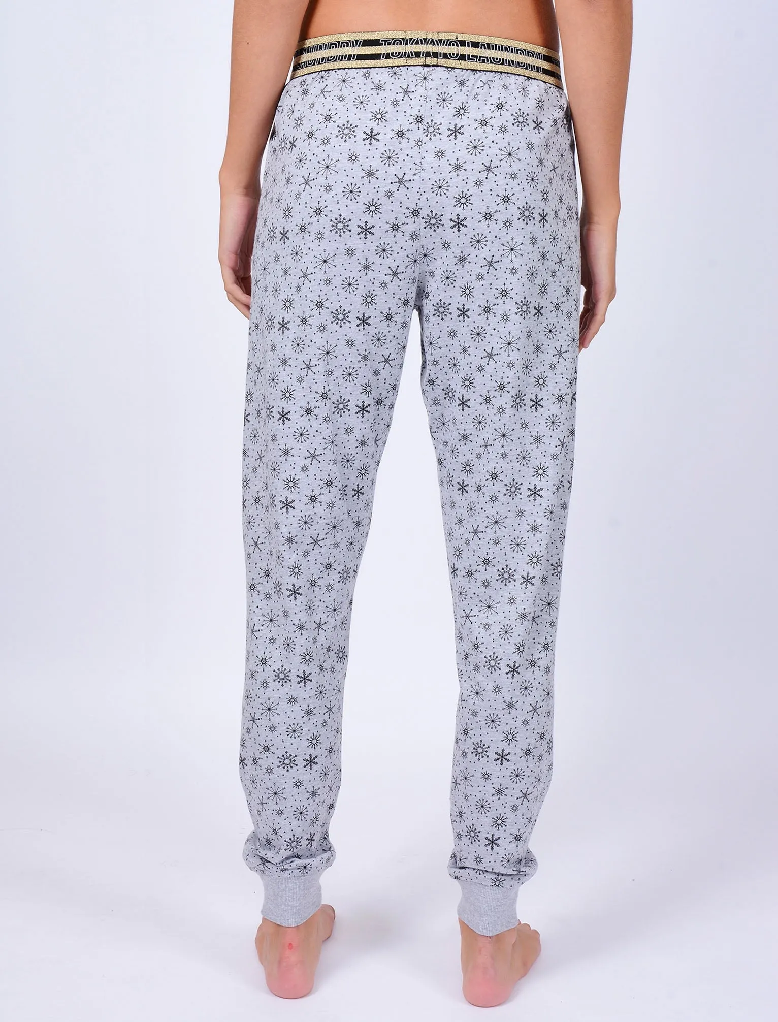 Alice Snowflake Print Cotton Lounge Pants in Light Grey Marl - Tokyo Laundry