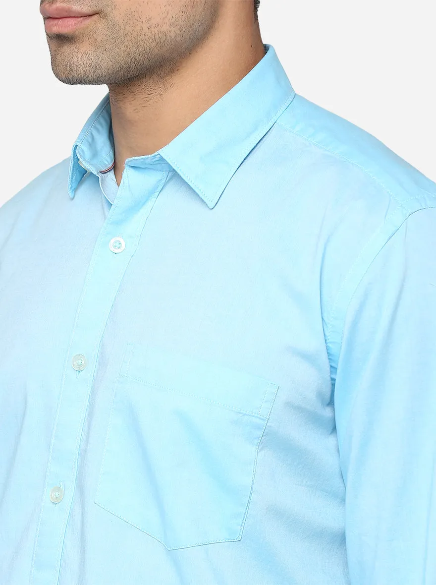 Aqua Blue Solid Slim Fit Casual Shirt | JadeBlue