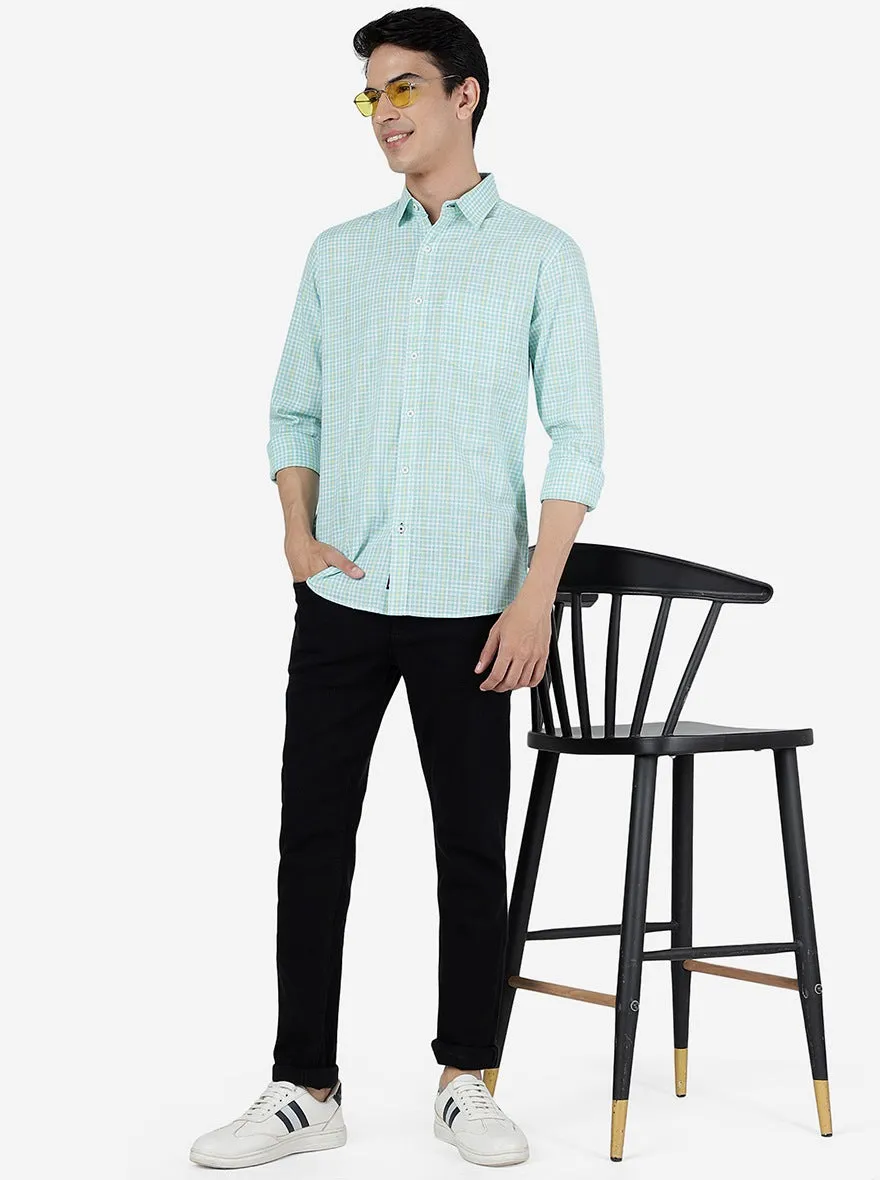 Aqua Green Checked Slim Fit Casual Shirt | JadeBlue