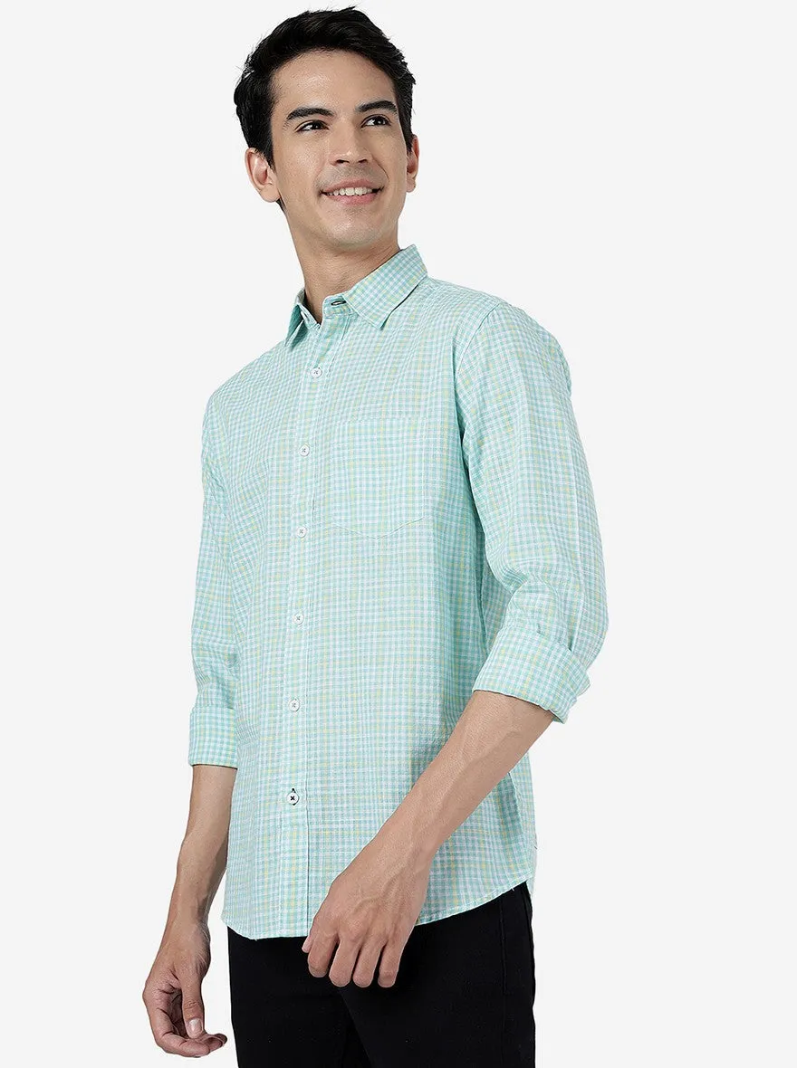 Aqua Green Checked Slim Fit Casual Shirt | JadeBlue