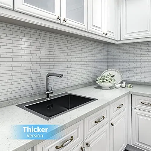 Art3d Thickened Peel and Stick Backsplash Tile Oblong in White, 10 Sheets 12x12in.