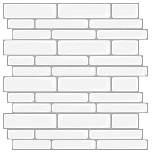 Art3d Thickened Peel and Stick Backsplash Tile Oblong in White, 10 Sheets 12x12in.