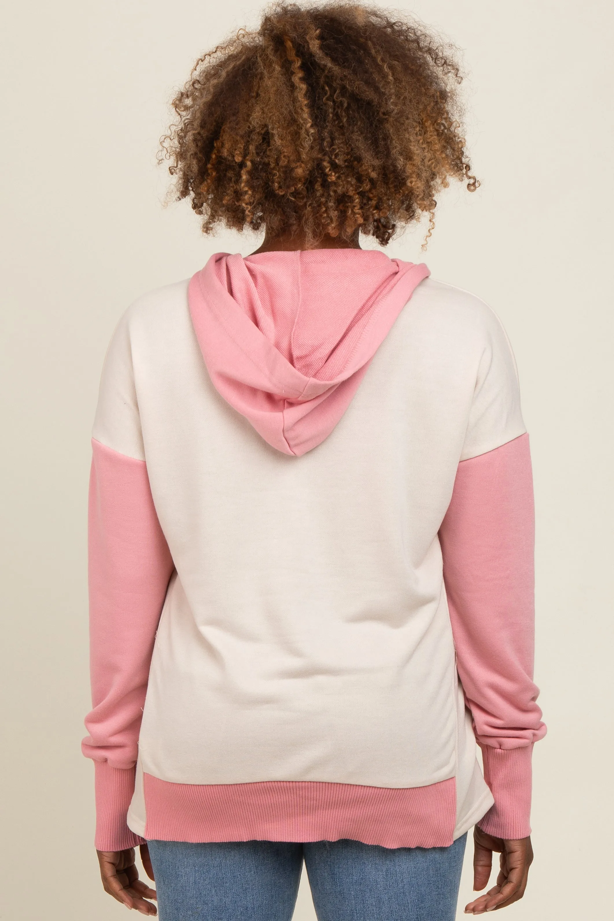 Beige Colorblock Relaxed Fit Hoodie