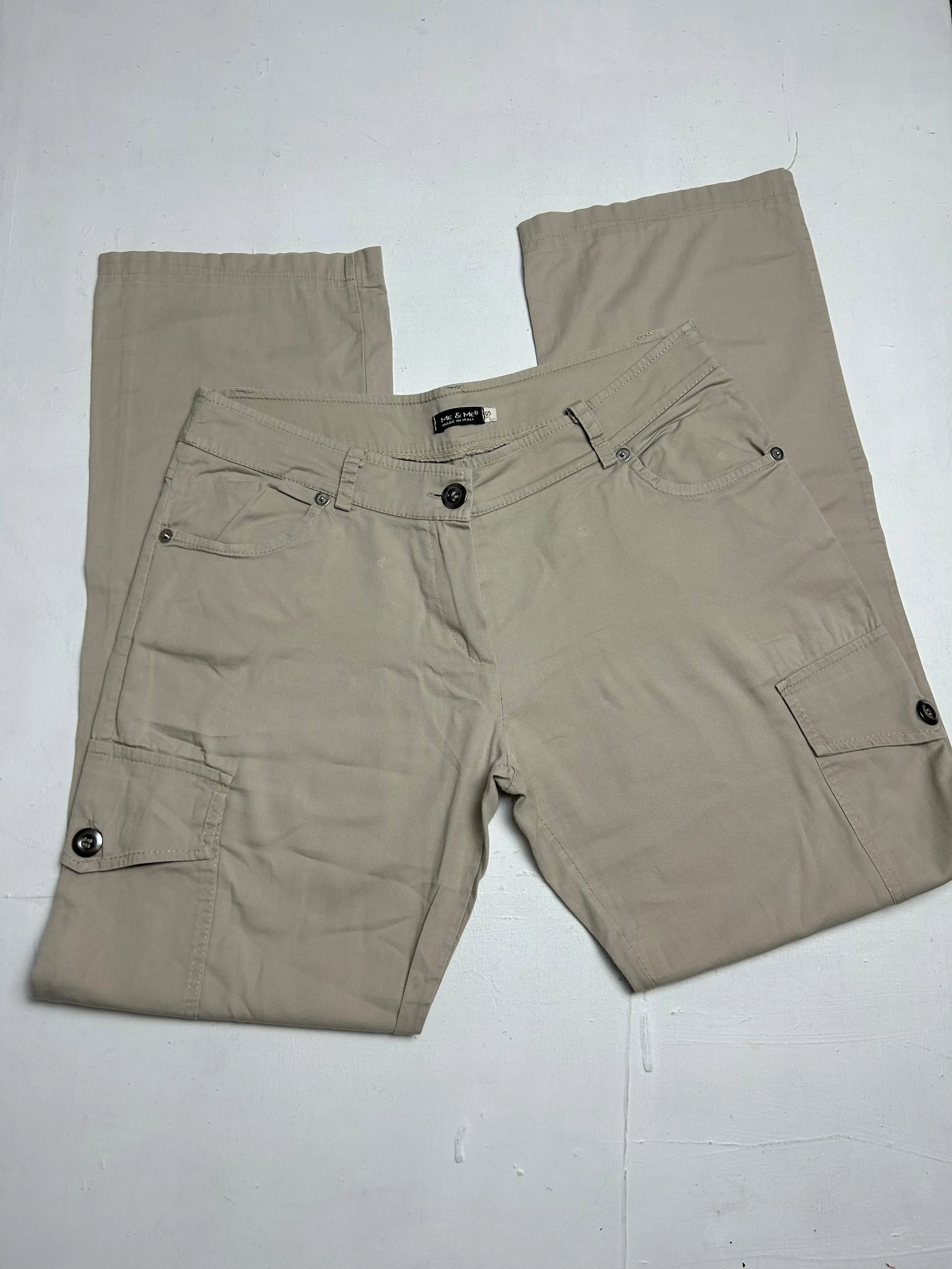 Beige cotton low waist cargo pants (S/M)