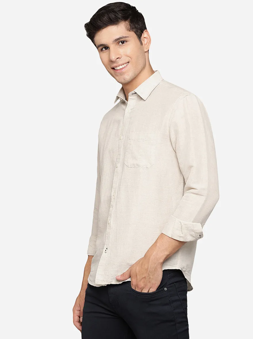 Beige Solid Slim Fit Casual Shirt | Greenfibre