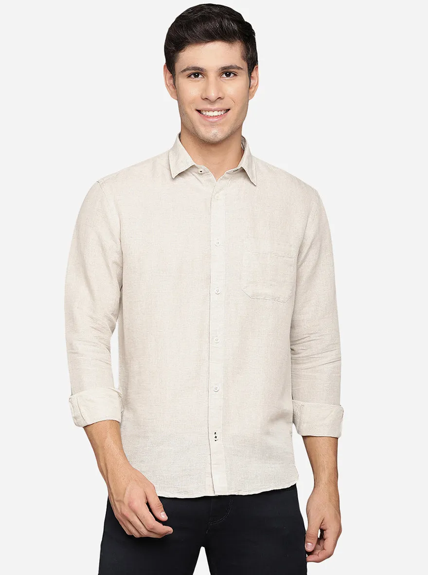 Beige Solid Slim Fit Casual Shirt | Greenfibre