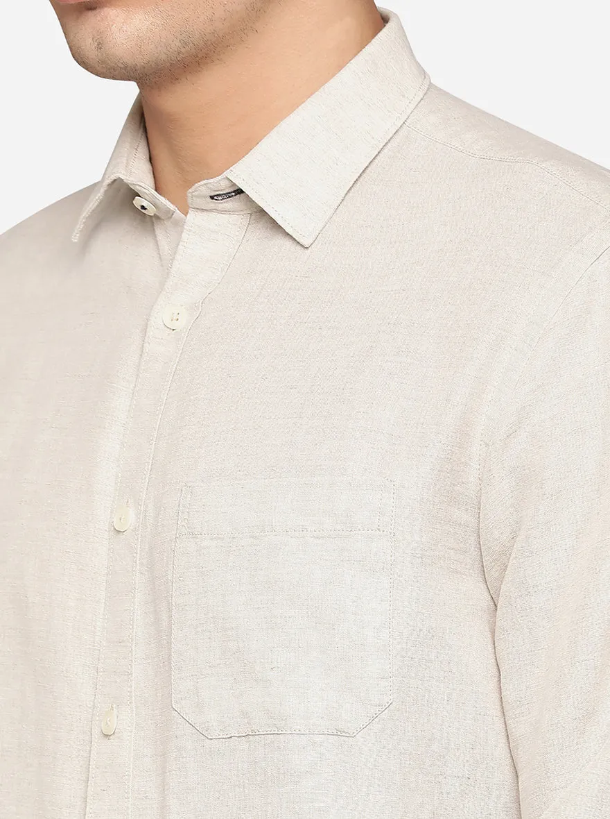 Beige Solid Slim Fit Casual Shirt | Greenfibre