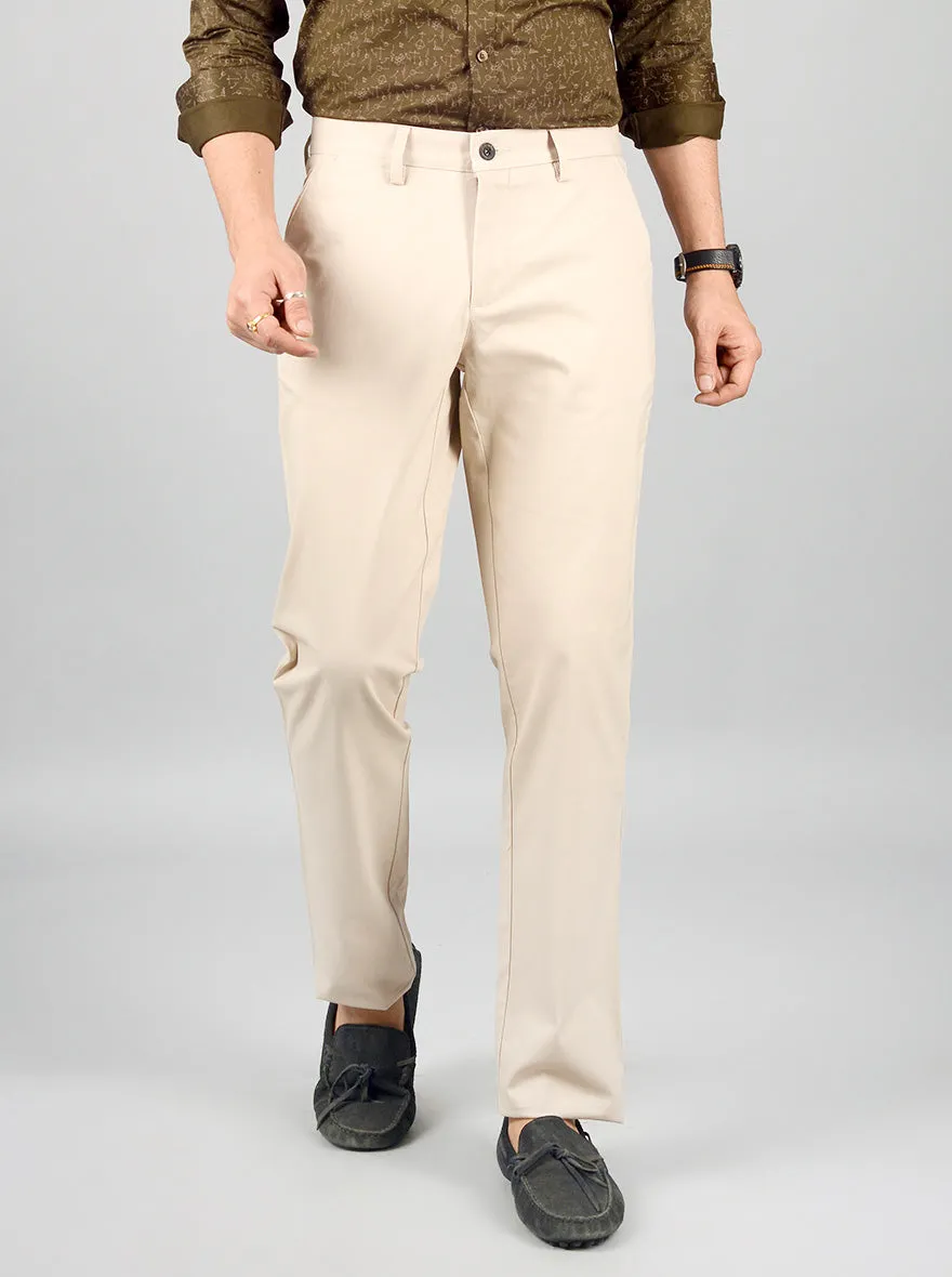 Beige Solid Slim Fit Casual Trouser | JadeBlue