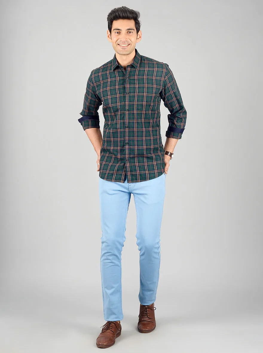 Bistro Green Checked Slim Fit Casual Shirt | JadeBlue