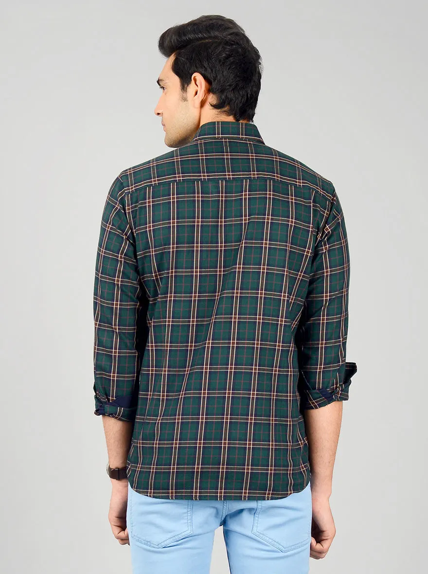 Bistro Green Checked Slim Fit Casual Shirt | JadeBlue