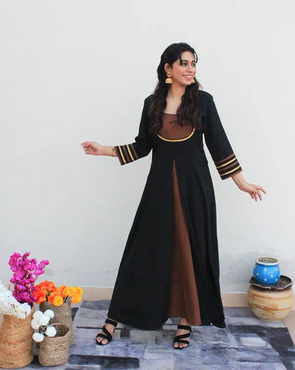 Black & Brown Long One Piece Dress