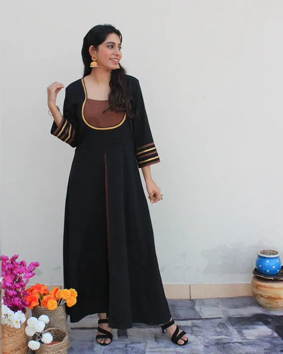 Black & Brown Long One Piece Dress