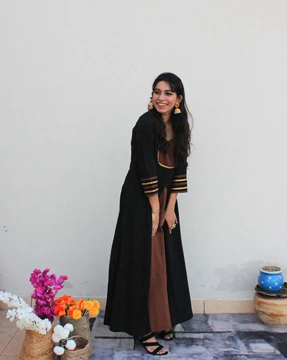 Black & Brown Long One Piece Dress