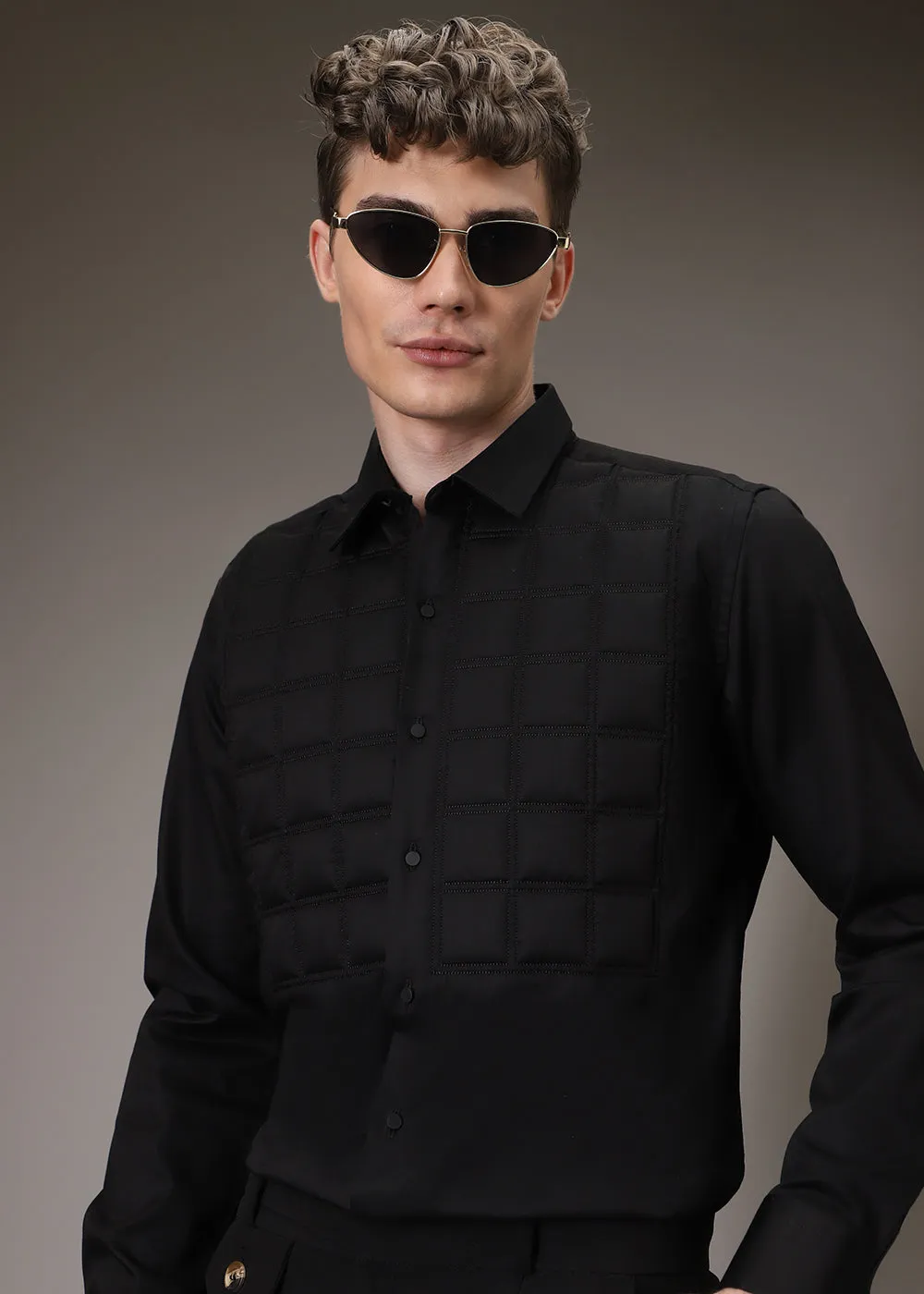 Black Padded Check Shirt