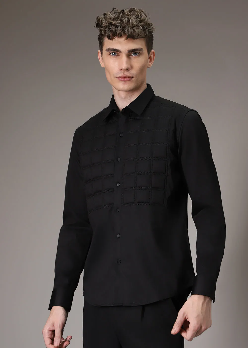 Black Padded Check Shirt