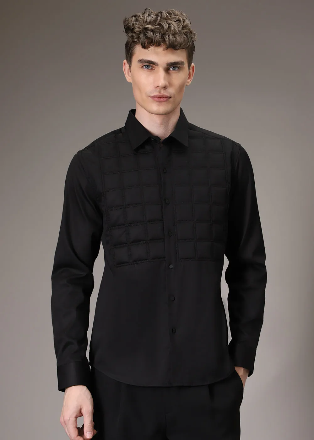 Black Padded Check Shirt