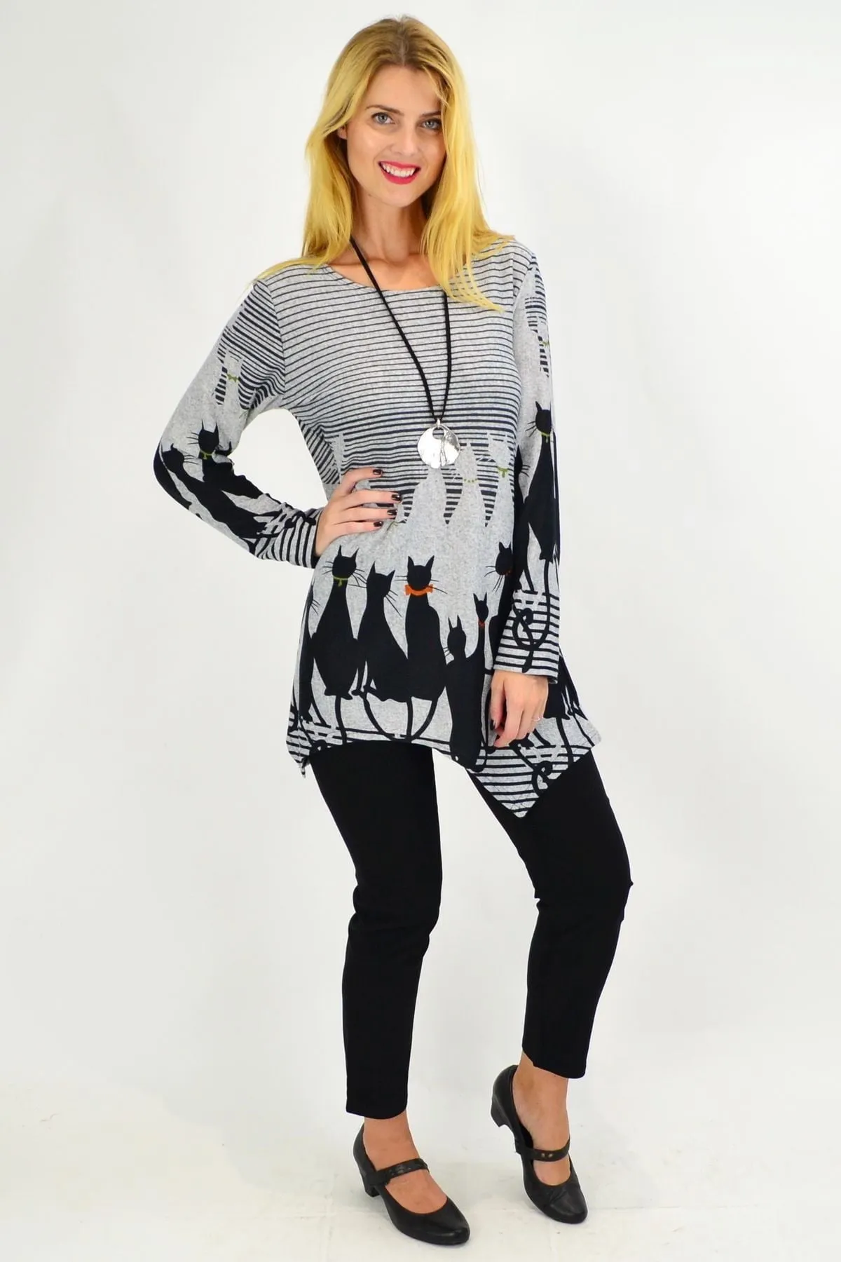 Black Winter Kitty Cat Tunic Top