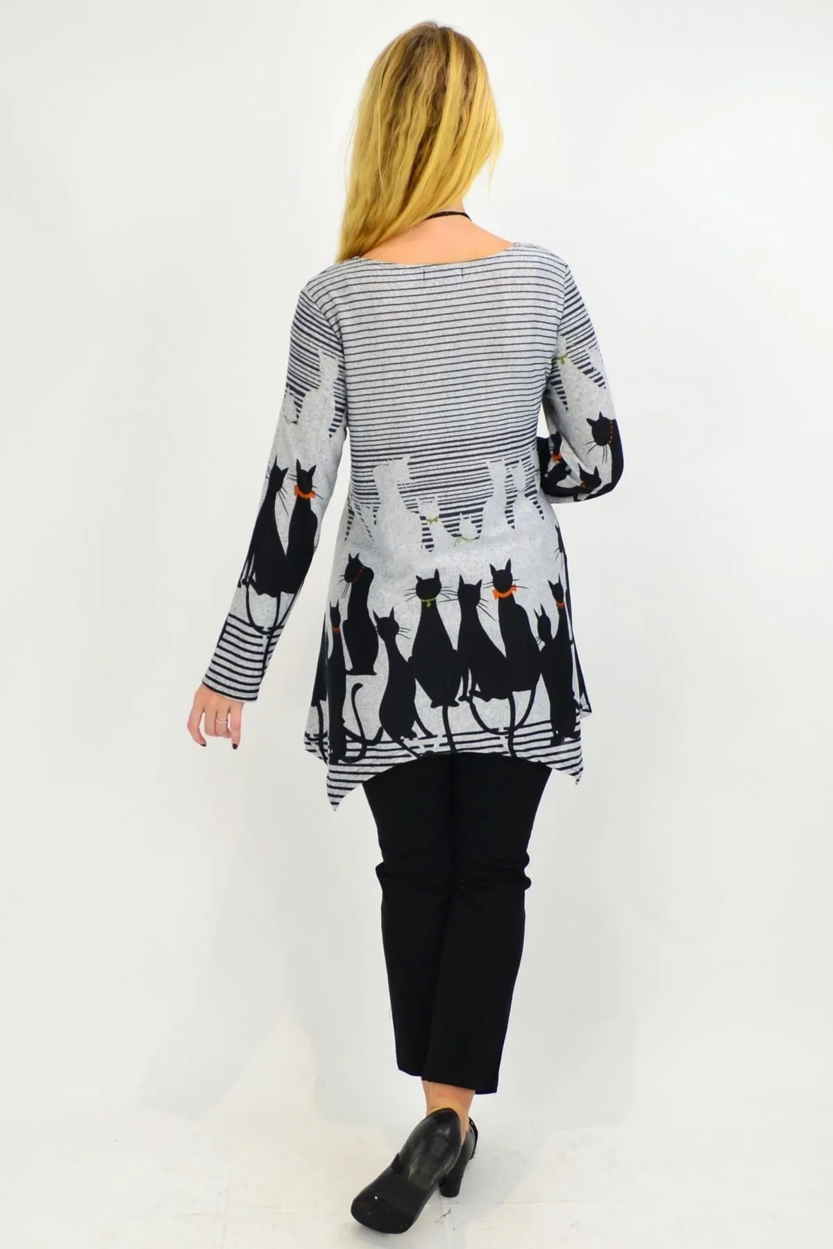 Black Winter Kitty Cat Tunic Top