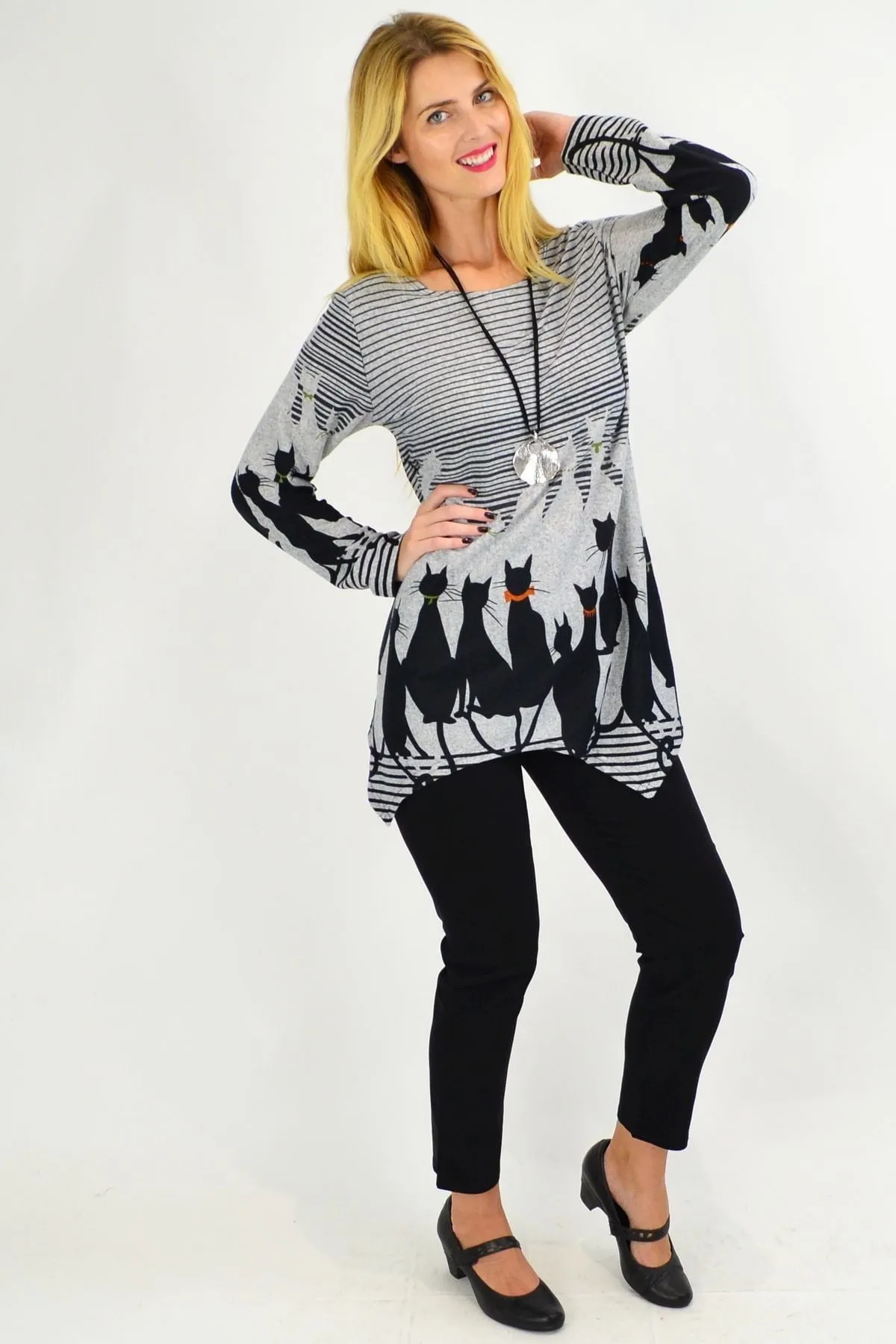 Black Winter Kitty Cat Tunic Top