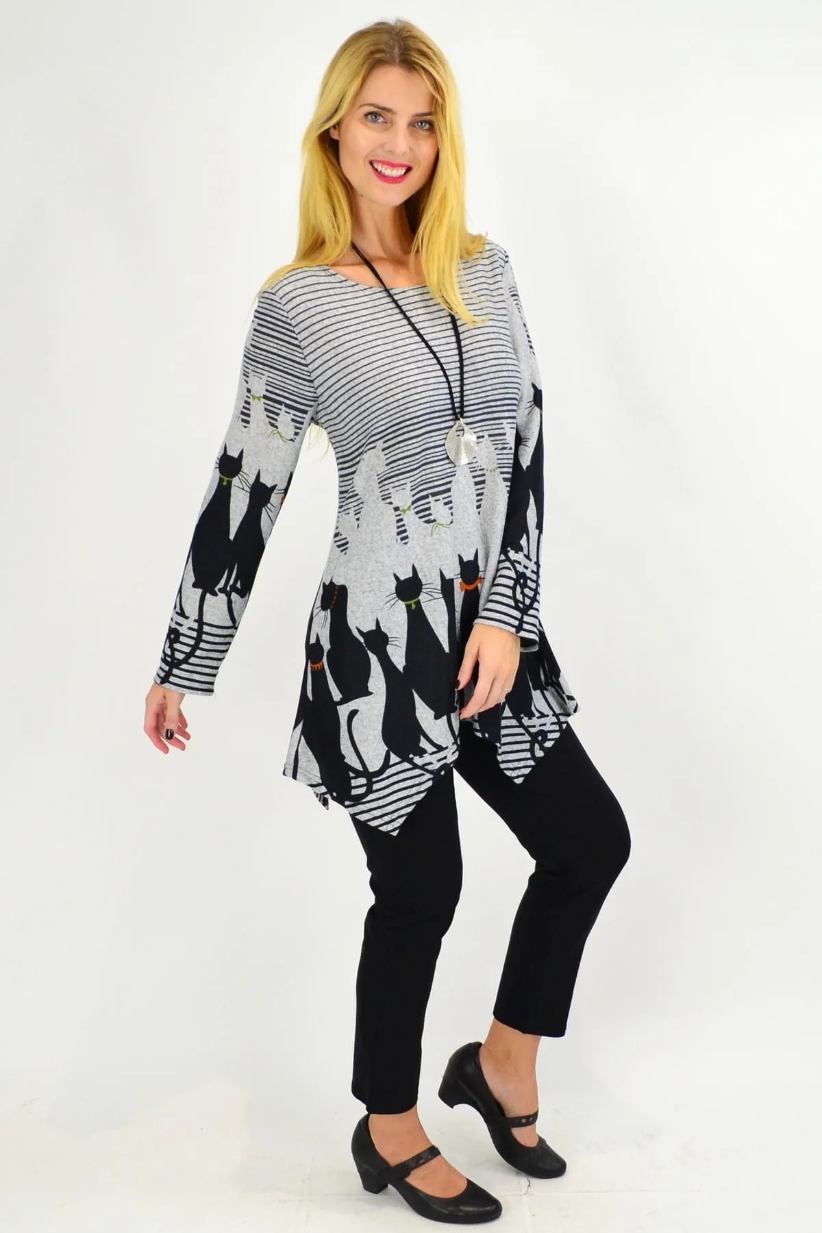 Black Winter Kitty Cat Tunic Top