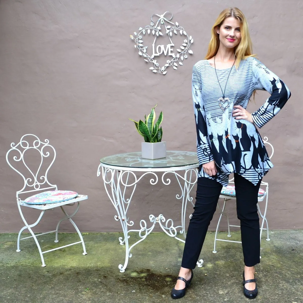 Black Winter Kitty Cat Tunic Top