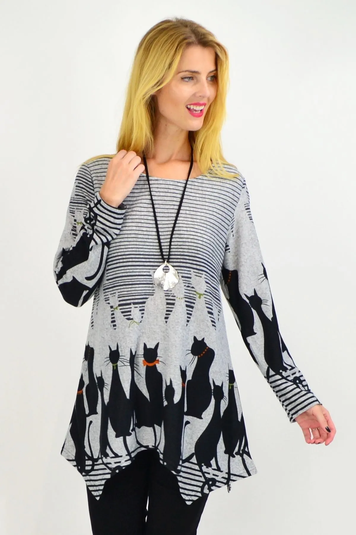 Black Winter Kitty Cat Tunic Top