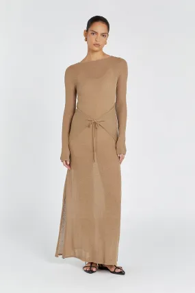 BREE KHAKI LONG SLEEVE TIE FRONT DRESS