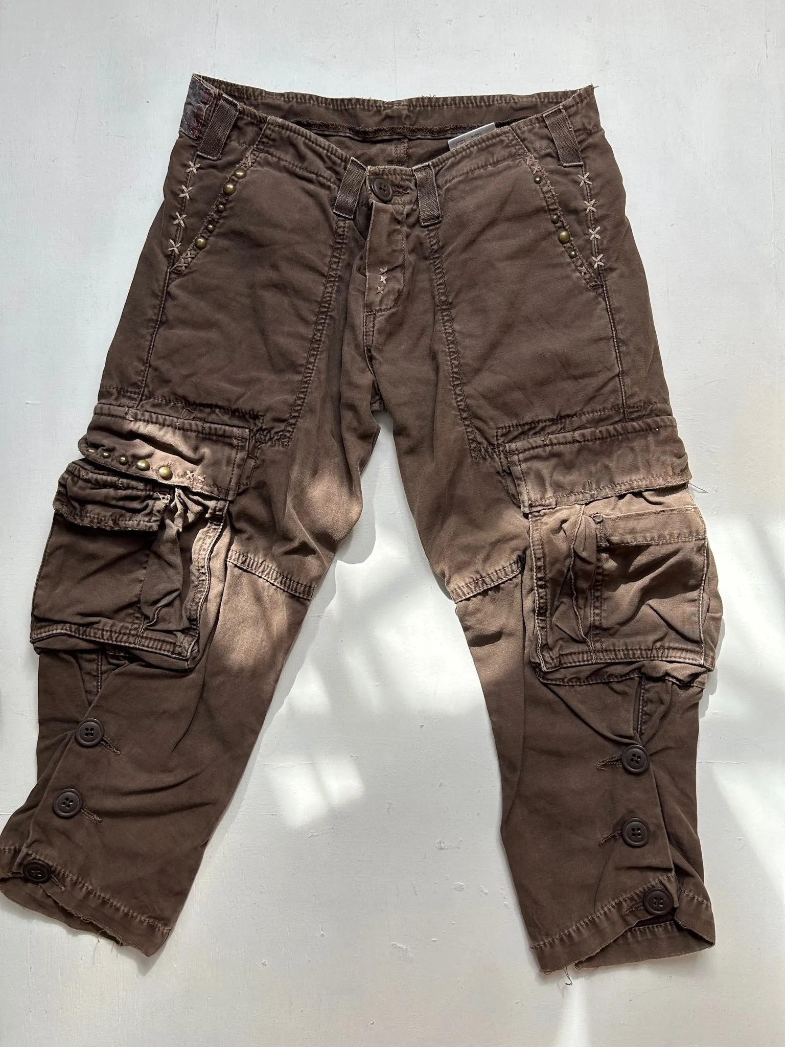 Brown cotton low rise baggy pants (XS)