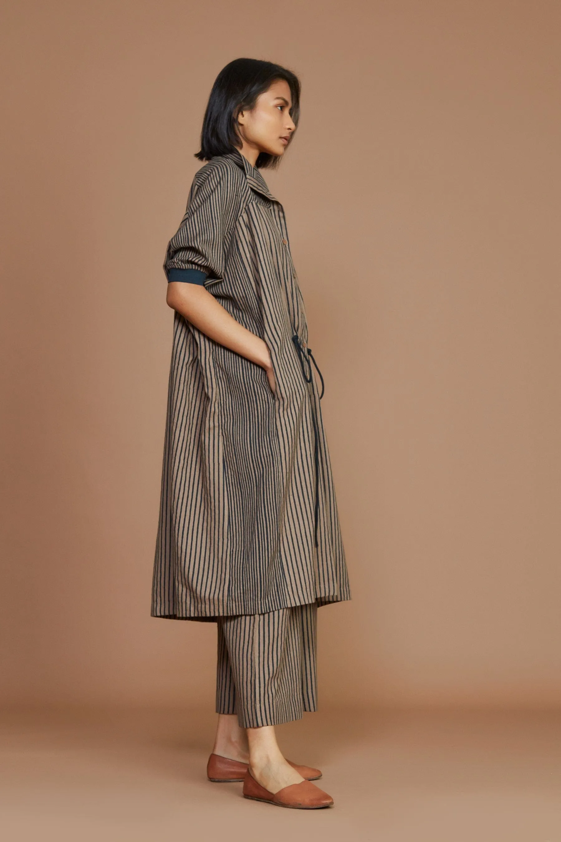 Brown With Charcoal Striped Kaftan Dress (Ready to Ship)