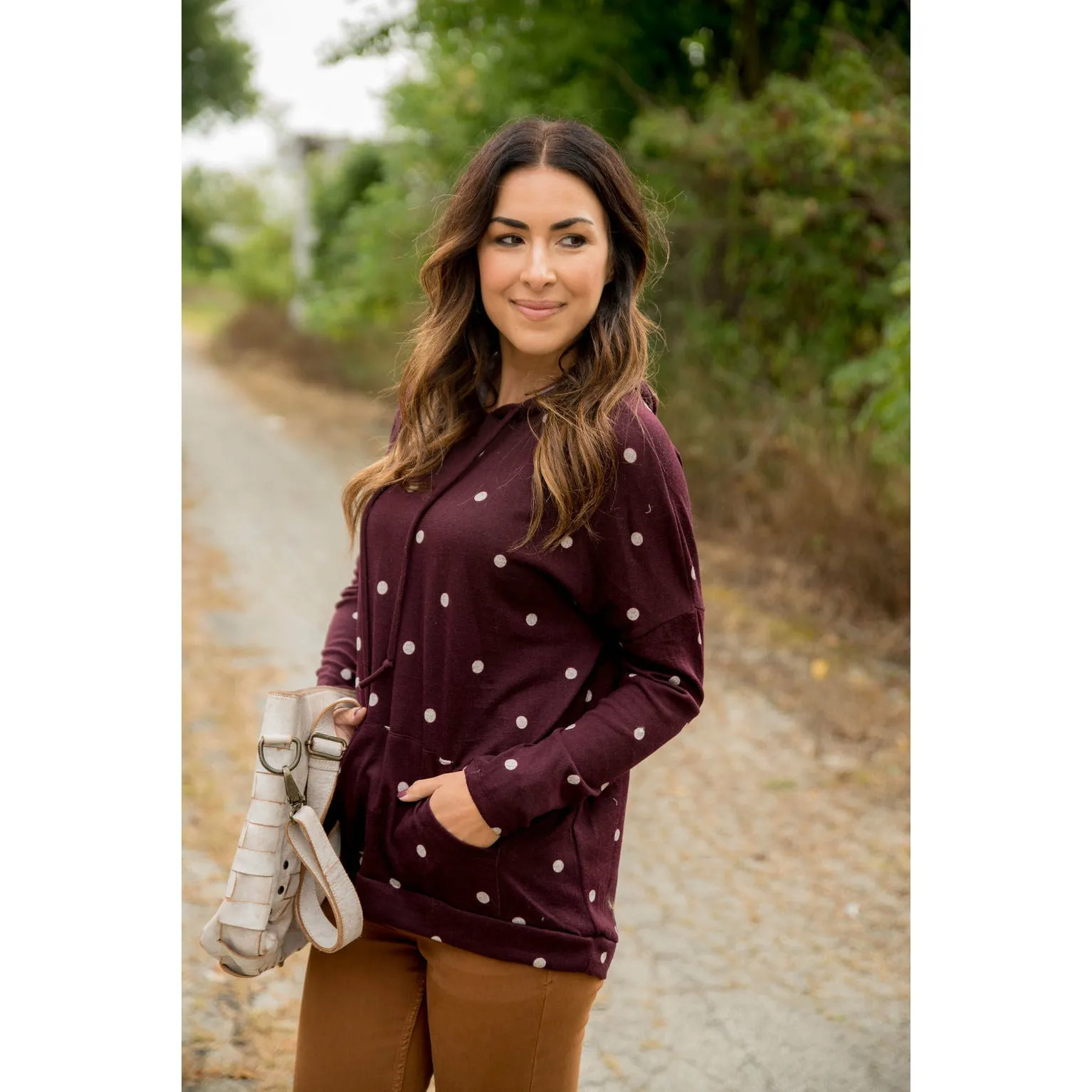 Burgundy/White Polka Dot Hoodie