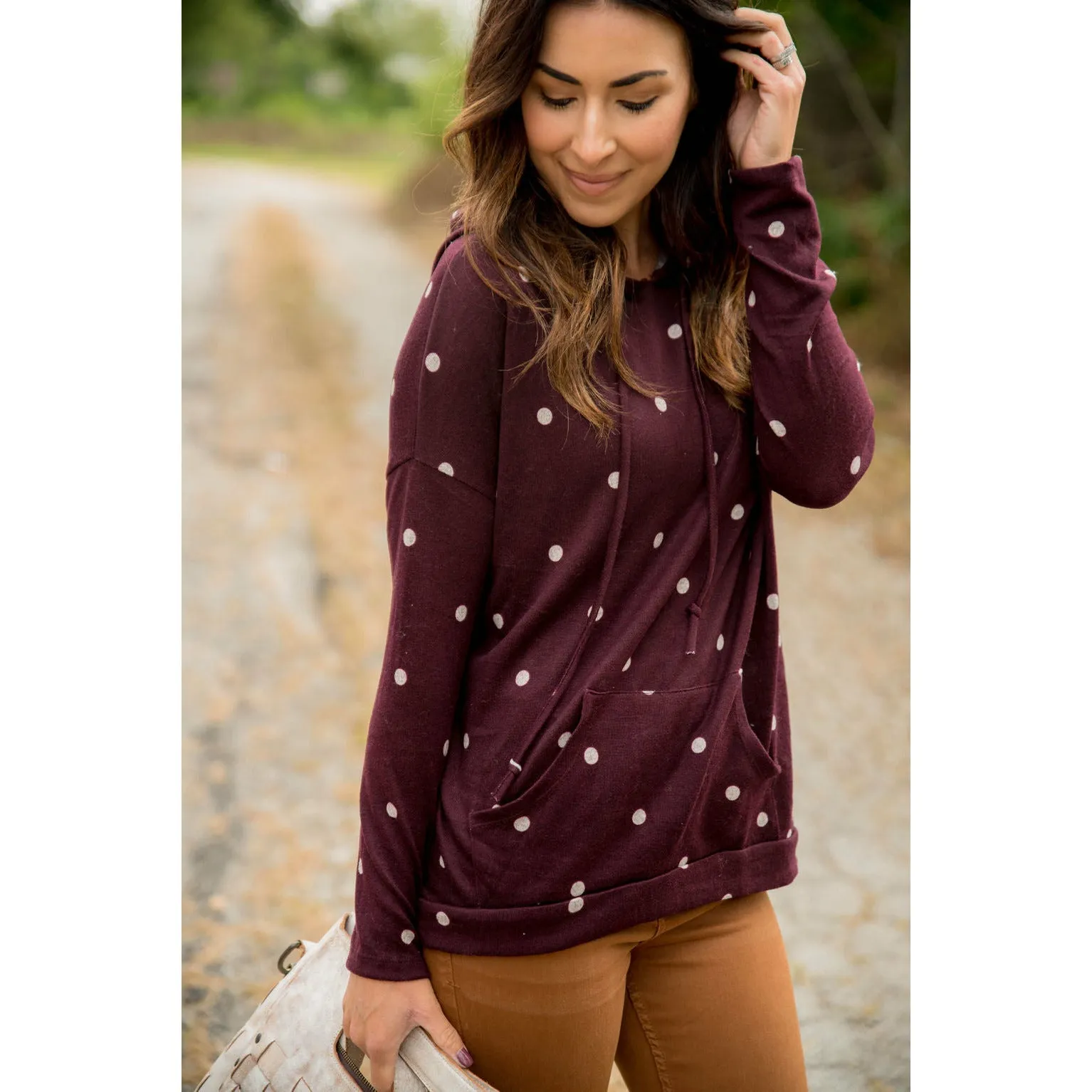 Burgundy/White Polka Dot Hoodie