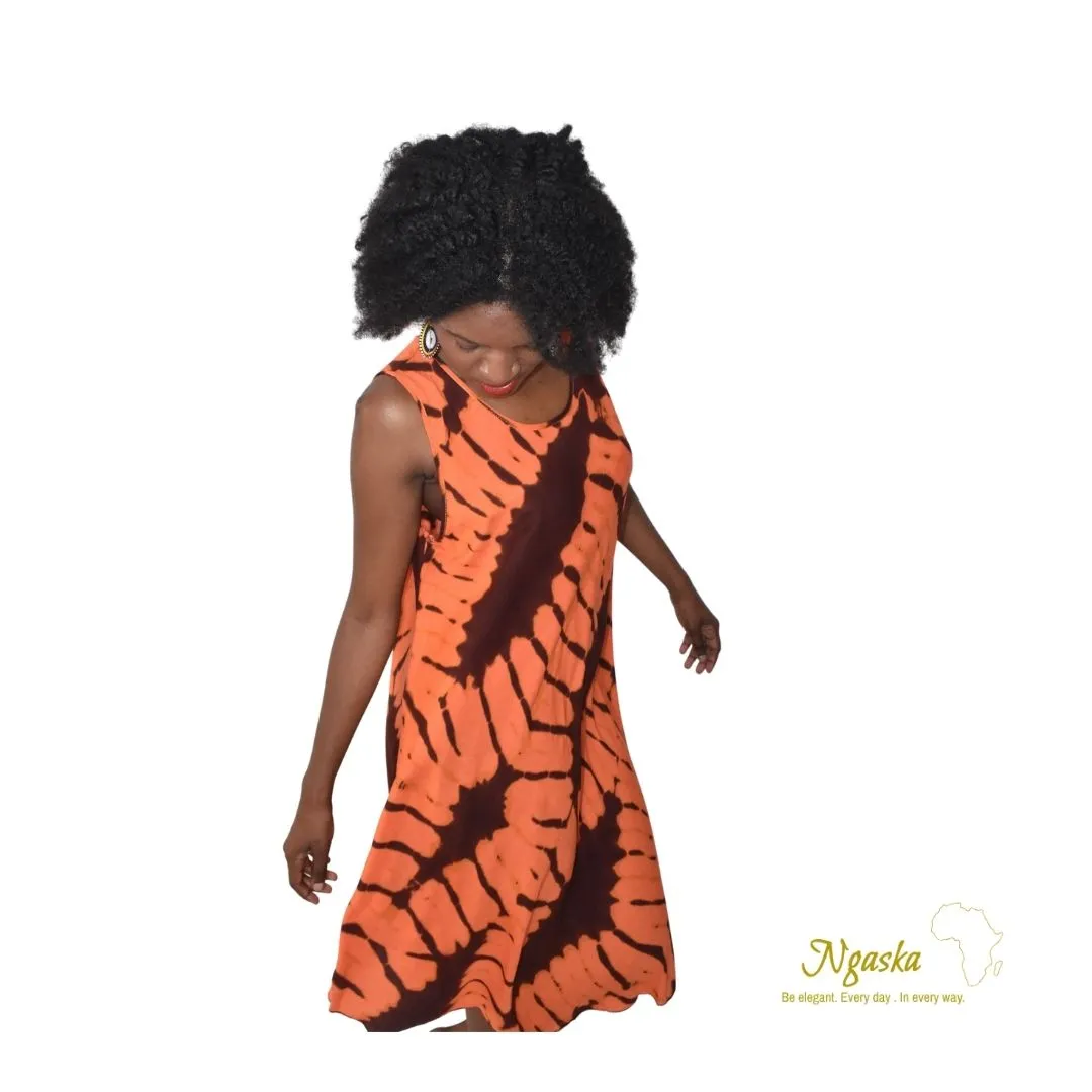 Burnt Orange Beach Dress with Brown Stripes OBD