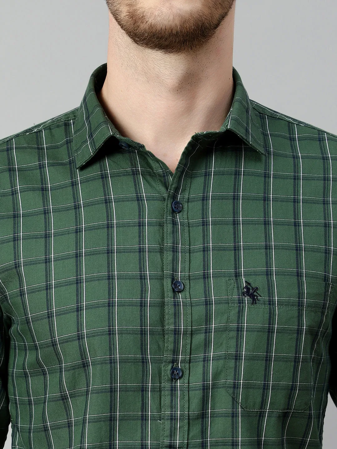 Cantabil Cotton Checkered Green Full Sleeve Casual Shirt for Men with Pocket