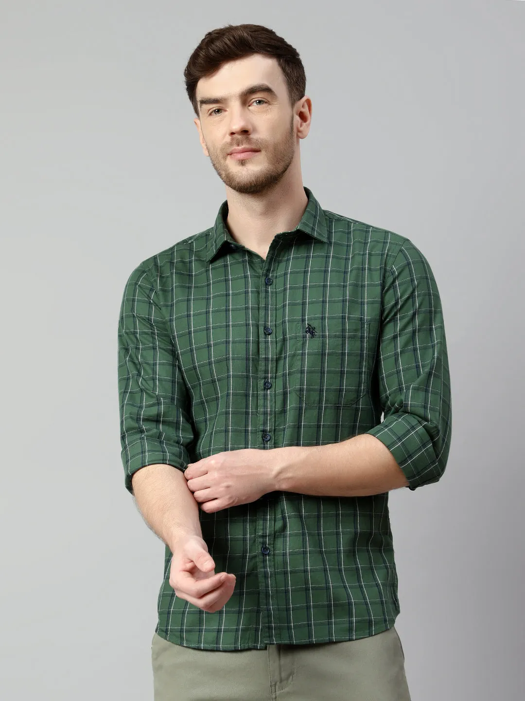 Cantabil Cotton Checkered Green Full Sleeve Casual Shirt for Men with Pocket