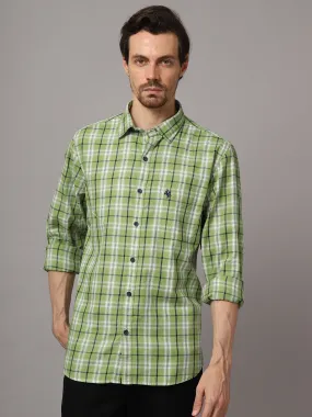 Cantabil Cotton Checkered Green Full Sleeve Casual Shirt for Men with Pocket