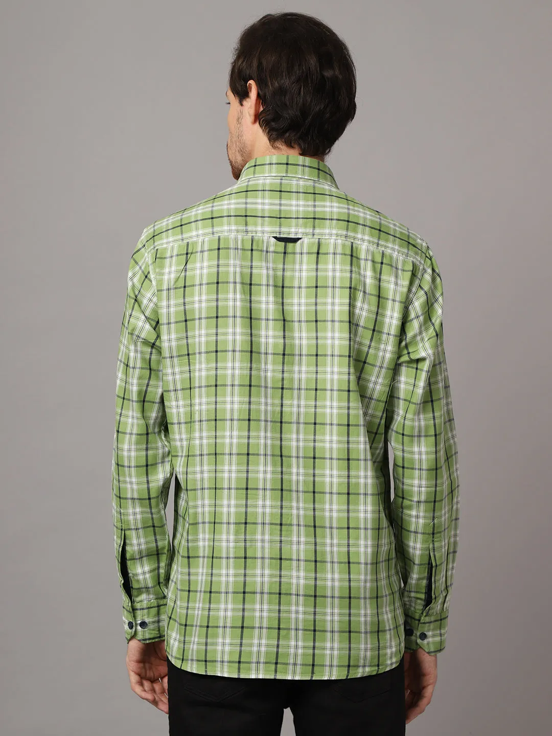 Cantabil Cotton Checkered Green Full Sleeve Casual Shirt for Men with Pocket