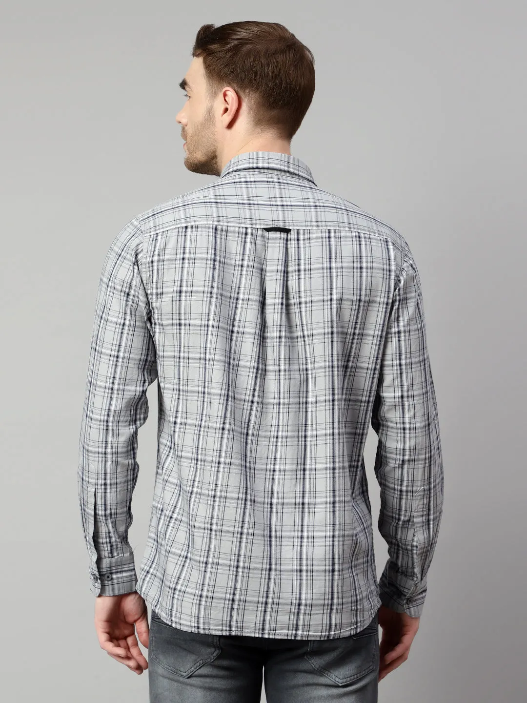 Cantabil Cotton Checkered Grey Full Sleeve Casual Shirt for Men with Pocket