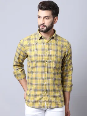 Cantabil Cotton Checkered Mustard Full Sleeve Casual Shirt for Men with Pocket