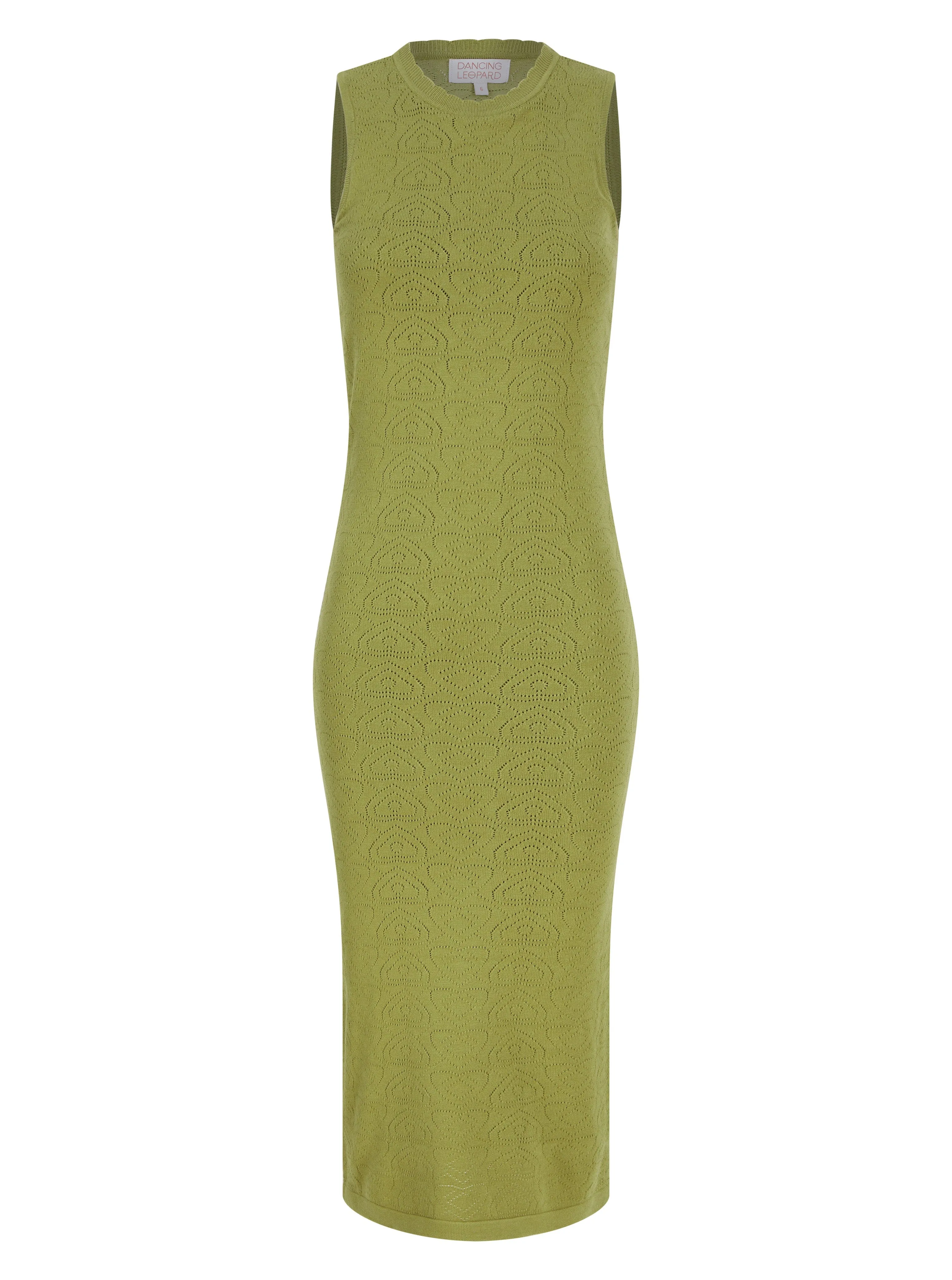 Cleo Pointelle Midi Dress in Khaki