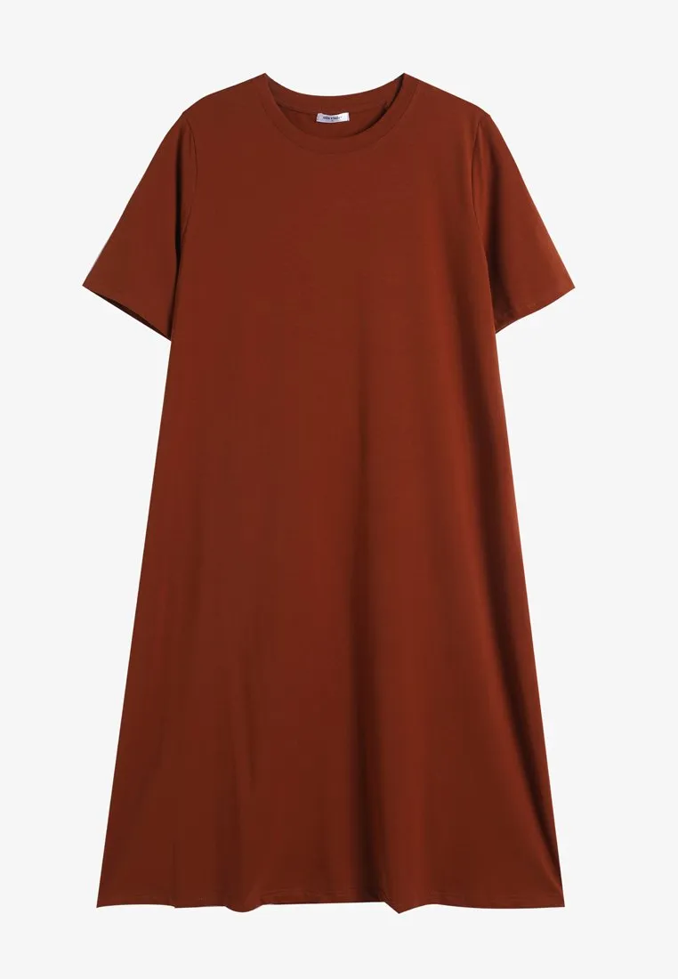 Collins Basic Cotton Midi Dress - Rust Brown