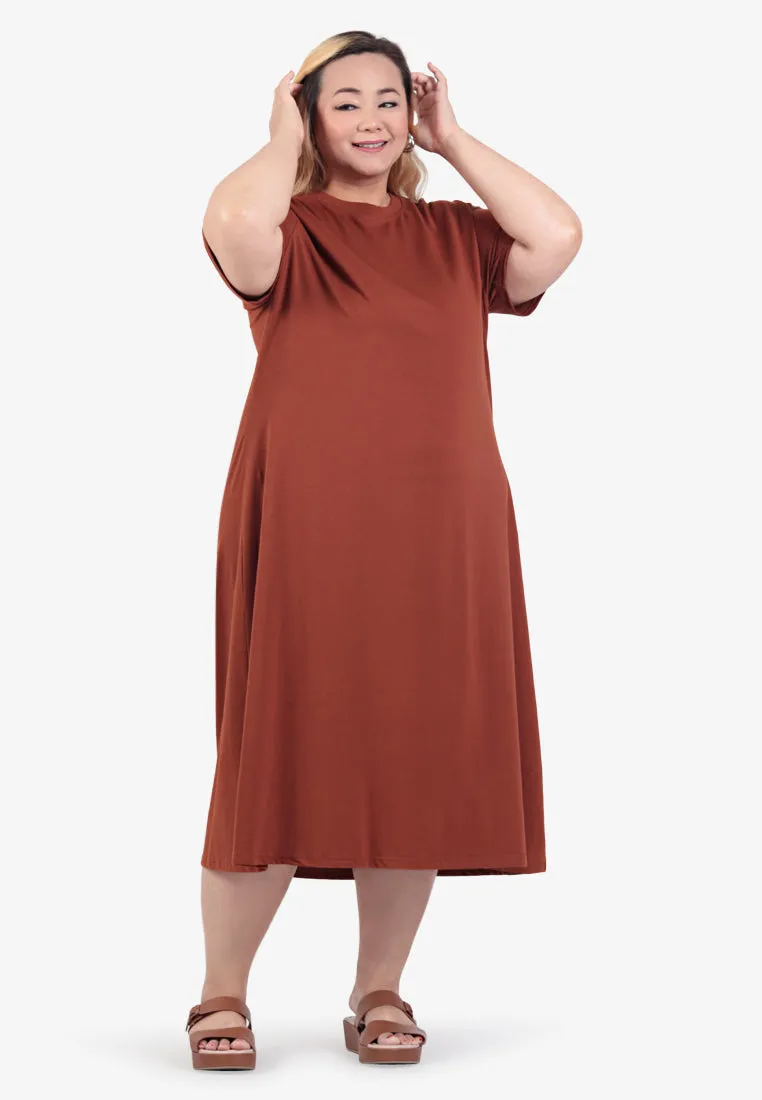 Collins Basic Cotton Midi Dress - Rust Brown